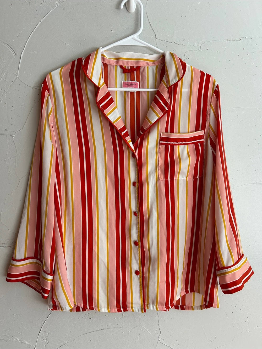 Kate Spade Striped Button-Up Top in Pink, Red & Yellow